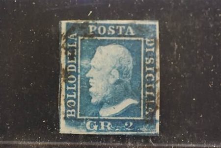 SICILIA - 1859, 2 gr. I tavola azzurro (6a) ritocco n. 71. (E. Diena).(USATO)