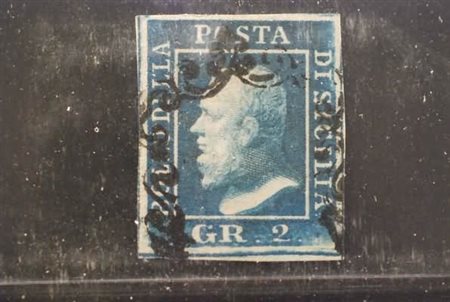 SICILIA - 1859, 2 gr. I tavola cobalto (6b) ritocco n. 88. (Em. Diena. E....