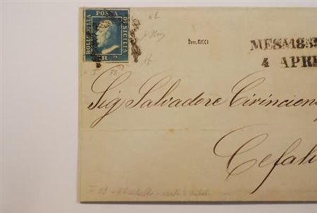 SICILIA - 1859, 2 gr. cobalto I tavola (6b) pos. 33 su lettera da Messina per...