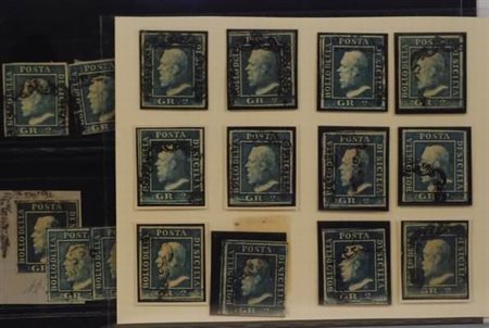 SICILIA - 1859, 2 gr. (6, 7, 8) lotto di 24 pezzi, in varie tonalità.(USATO)