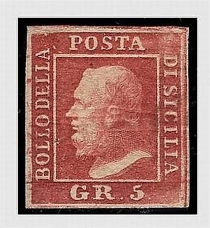 SICILIA - 1859, 5 gr. I tavola rosa carminio (9).(GOMMA ORIGINALE)