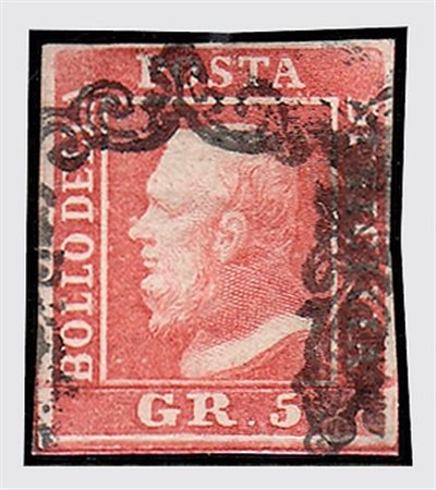 SICILIA - 1859, 5 gr. rosa carminio I tavola (9) ben marginato. (A.Diena -...