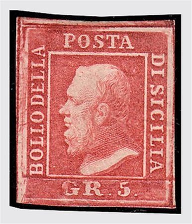 SICILIA - 1859, 5 gr.carminio, I tavola (9a) fresco esemplare ben...