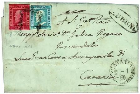 SICILIA - 1860, Bella lettera spedita da Aderno' per Catania nel gennaio del...