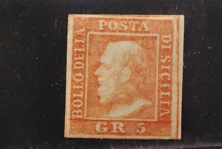 SICILIA - 1859, 5 gr.vermiglio chiaro, I tavola (10) bell'esemplare....