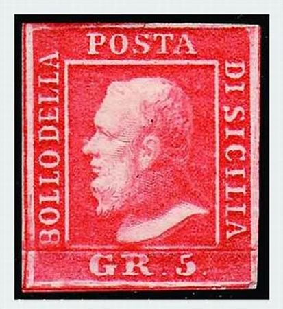 SICILIA - 1859, 5 gr. vermiglio I tavola (10). (Cert. R. Diena).(GOMMA...