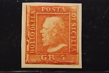 SICILIA - 1859, 5 gr. vermiglio chiaro, I tavola (10). (A. Diena).(GOMMA...