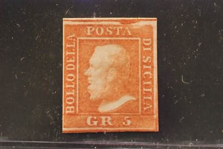 SICILIA - 1859, 5 gr. vermiglio I tavola (10) margini da ampi a...