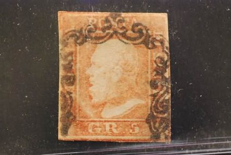 SICILIA - 1859, 5 gr vermiglio chiaro I tavola (10) leggero difetto.(USATO)