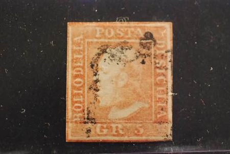 SICILIA - 1859, 5 gr vermiglio chiaro I tavola (10) ottimo aspetto, piega...