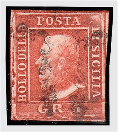 SICILIA - 1859, 5 grana vermiglio, I tavola (10a) occupante la posizione n.41...