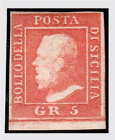 SICILIA - 1859, 5 gr. vermiglio, II tavola (11), gomma integra. Bella...