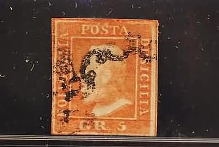 SICILIA - 1859, 5 gr.vermiglio II tavola (11) raro. (Em.Diena -...