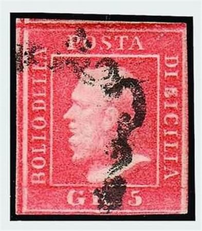 SICILIA - 1859, 5 gr. vermiglio II tavola (11). Raro. (Em.Diena, Cert....