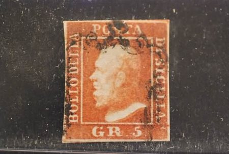SICILIA - 1859, 5 gr.vermiglio II tavola (11) raro. (G.Oliva).(USATO)