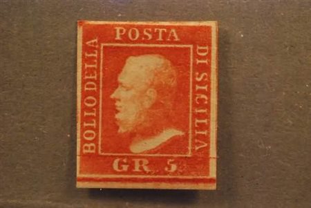 SICILIA - 1859, 5 gr. vermiglio vivo, II tavola (11a). (Cert. R....