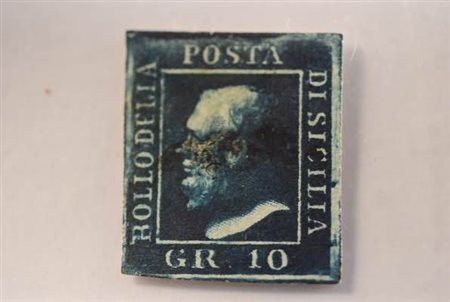 SICILIA - 1859, 10 gr. azzurro cupo (12) con il ritocco n.61. Raro.(Em.Diena...