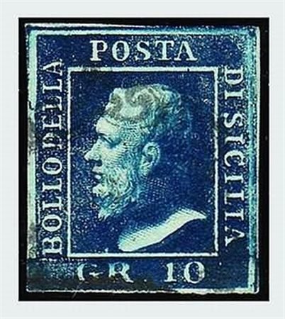 SICILIA - 1859, 10 gr. azzurro cupo (12), molto bello. (Em. Diena, Cert....