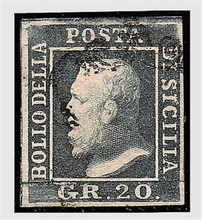 SICILIA - 1859, 20 gr. grigio ardesia (13). (Em. Diena).(USATO)