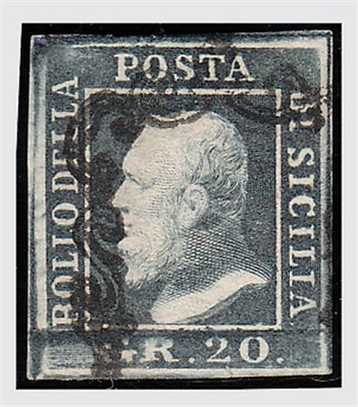 SICILIA - 1859, 20 gr. grigio ardesia (13) ben marginato. (fotocopia...