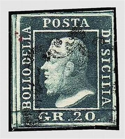 SICILIA - 1859, 20 gr.nero ardesia (13a). Di pregio. (Cert. Bottacchi).(USATO)