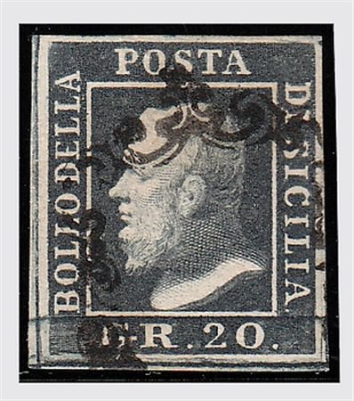 SICILIA - 1859, 20 gr ardesia scuro (13c) fresco e ben marginato (A.Diena -...