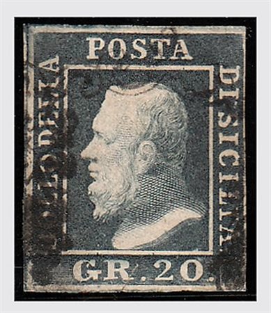 SICILIA - 1859, 20 gr ardesia violaceo (13d) bellissimo esemplare. (E....