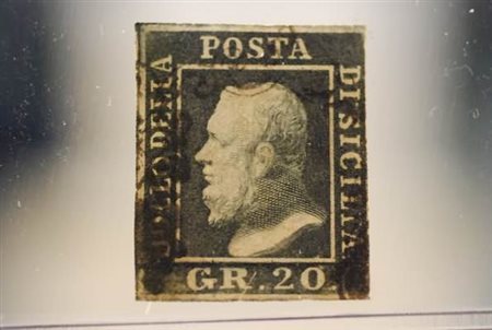 SICILIA - 1859, 20 gr ardesia violaceo (13d) bene annullato, a filo a...