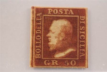 SICILIA - 1859, 50 gr. lacca bruno (14) stampa oleosa. (Em.Diena -...