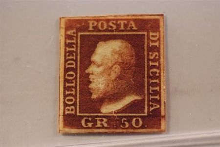 SICILIA - 1859, 50 gr. lacca bruno (14) stampa oleosa. (A.Diena -...