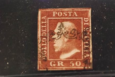 SICILIA - 1859, 50 gr. lacca bruno (14). Bell'esemplare, raro. (Em.Diena -...