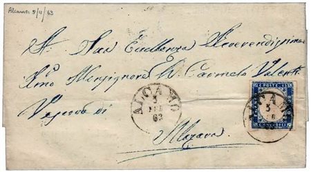 SICILIA ANNULLAMENTI - 1863, ALCAMO cerchio sardo italiano (p.R1) su 15 c....