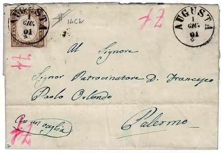 SICILIA ANNULLAMENTI - 1861, AUGUSTA cerchio sardo italiano (p.7) su Sardegna...