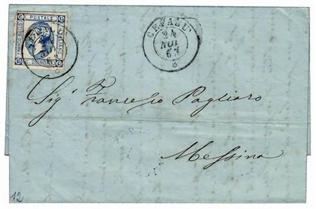 SICILIA ANNULLAMENTI - 1863, CEFALU' doppio cerchio (p.12) su 15 c. (13) su...