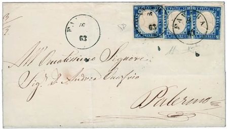 SICILIA ANNULLAMENTI - 1863, FAVARA cerchio sardo italiano (p.13) su 15 c....