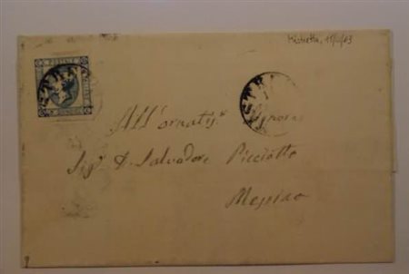 SICILIA ANNULLAMENTI - 1863, MISTRETTA cerchio sardo italiano (p.9) su 15 c....