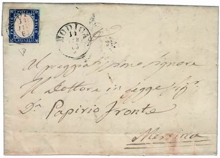 SICILIA ANNULLAMENTI - 1863, MODICA cerchio sardo italiano (p.11) su 15 c....