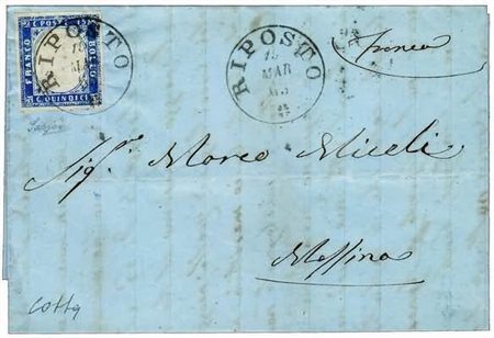 SICILIA ANNULLAMENTI - 1863, RIPOSTO cerchio sardo italiano (p.11) su 15 c....