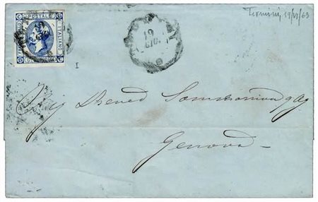 SICILIA ANNULLAMENTI - 1863, TERMINI cerchio sardo italiano (p.10) su 15 c....