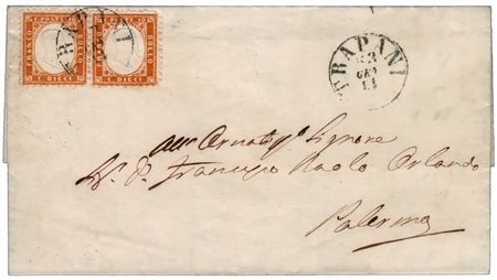 SICILIA ANNULLAMENTI - 1863, TRAPANI cerchio sardo italiano (p.R1) su 10 c....