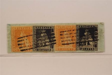 TOSCANA - 1851-52, 1 quattrino nero su grigio (1) due esemplari + 1 soldo...
