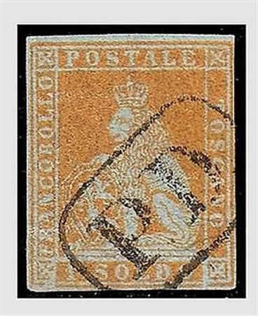 TOSCANA - 1851, 1 soldo bistro arancio su grigio (2d) fresco e ben marginato....