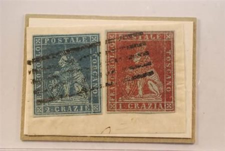 TOSCANA - 1851, 2 cr.azzurro grigio su azzurro (5a) + 1 cr.carminio violaceo...