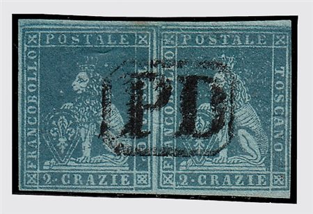 TOSCANA - 2 cr. azzurro vivo su azzurro (5b) coppia orizzontale ben...
