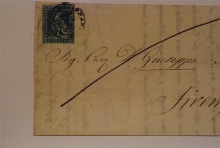 TOSCANA - 1855, 2 cr. azzurro verdastro su grigio (5e) su circolare da...