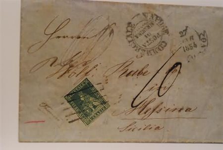 TOSCANA - 1854, 4 cr. verde su grigio (6) riparato al margine superiore, su...