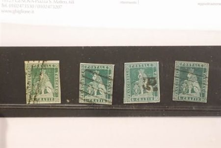 TOSCANA - 1851, 4 cr. verde (6) quattro esemplari di tonalità diverse, tutti...