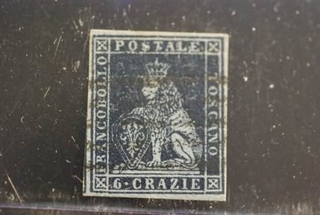 TOSCANA - 1851, 6 cr. indaco su azzurro (7a) bell'esemplare con quattro...