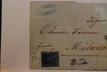 TOSCANA - 1853, 6 cr. azzurro scuro su azzurro (7a) su lettera da Livono per...