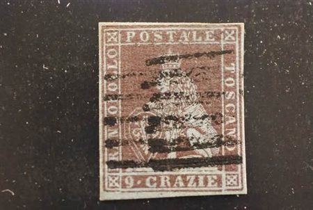 TOSCANA - 1851, 9 cr.viola bruno violaceo su azzurro (8b) ben marginato....